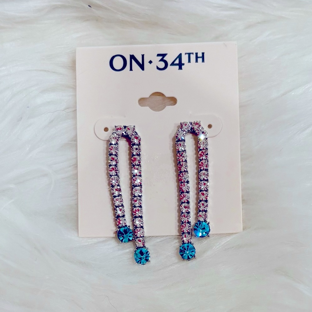 On 34th Silver And Blue Crystal Earrings 25$